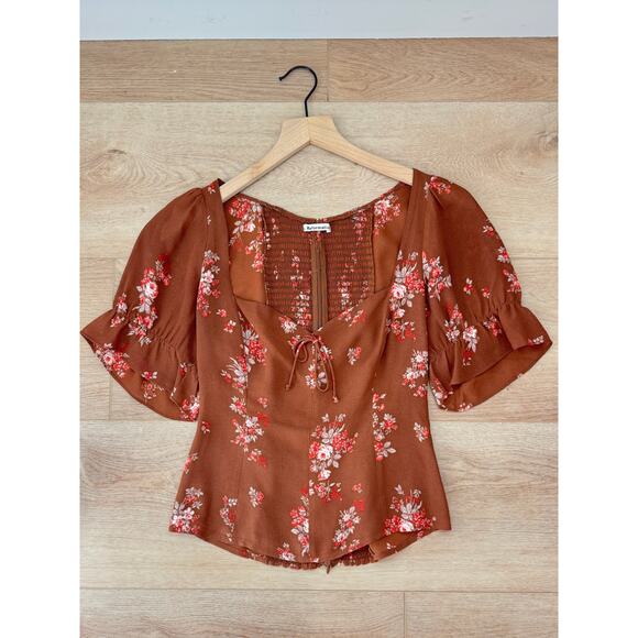 Reformation Delevan Top Nona Floral Tie Front Puff Sleeve Size 6 - Picture 9 of 13
